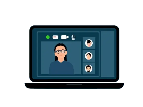 Cartoon illustration of a student attending an online class.