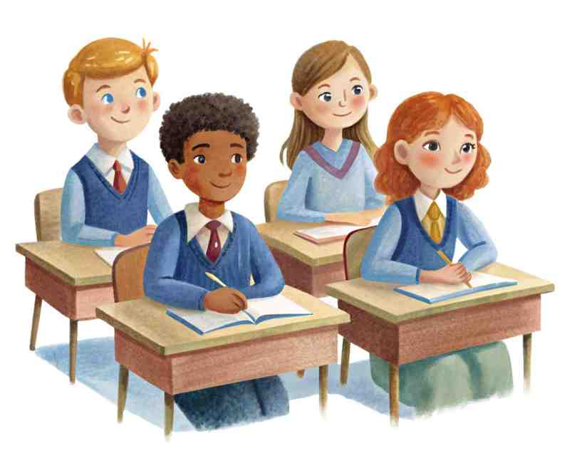 Cartoon of students attending an offline classroom session at Enlightify.